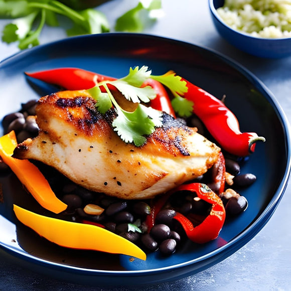 Chicken with black beans and roasted peppers - SoulFlavors
